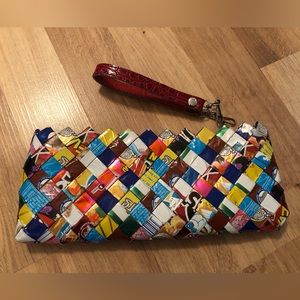 COPY - Nahui Ollin Candy Wrapper Clutch Handbag 9.5x4” Slight Wear Unique Piece